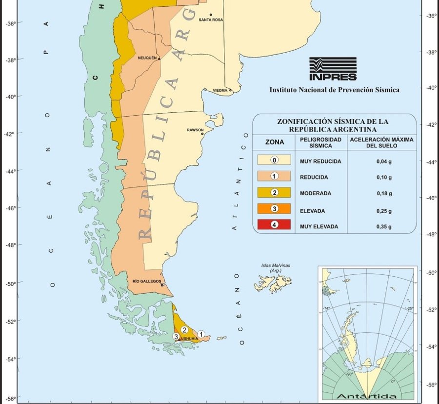 El informe del INPRES indicó que Tierra del Fuego se encuentra dentro de la zona roja de riesgo sísmico